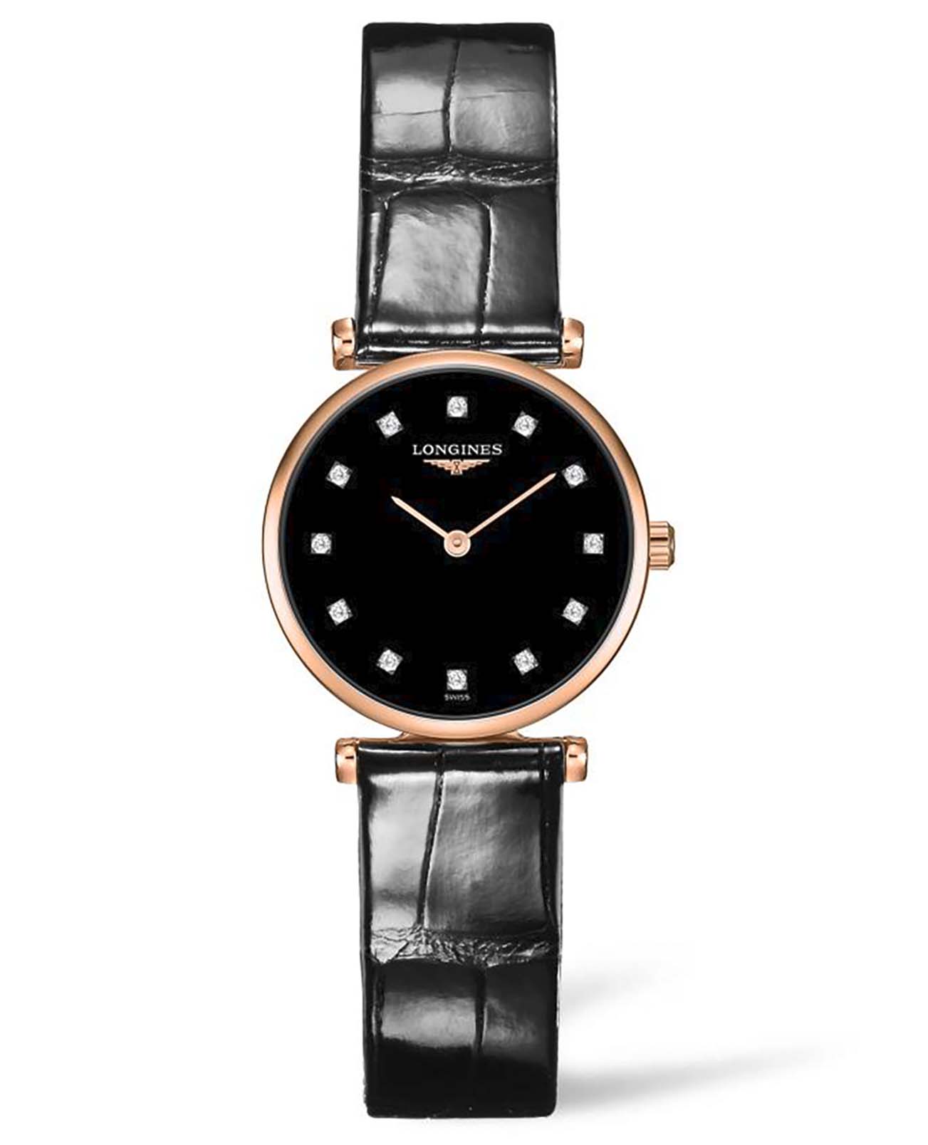Longines Longines La Grande Classique L4.209.1.57.2  L42091572 кварцевые женские часы черный циферблат, браслет кожаный — вид спереди